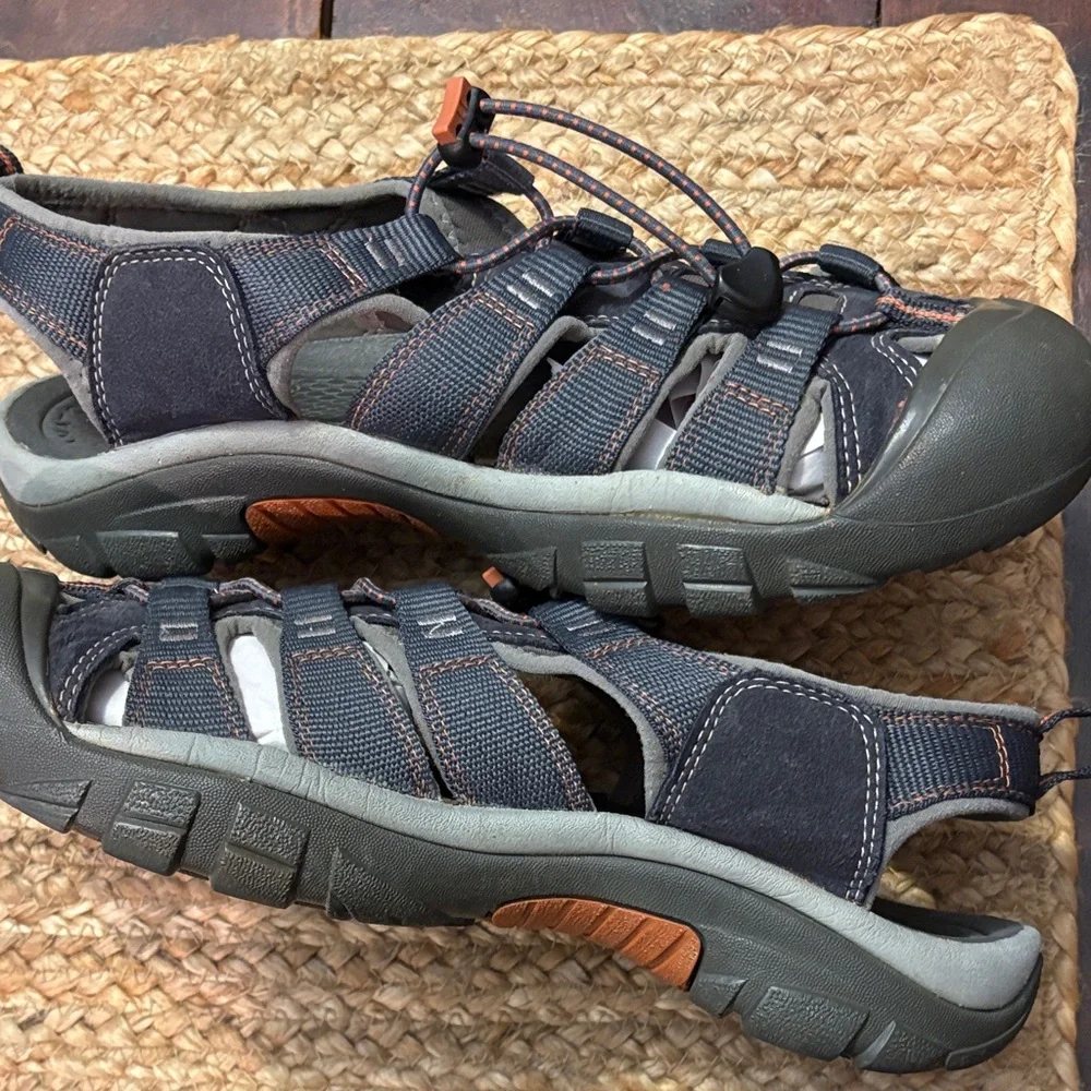 Keen Mens Newport H2 Navy Blue / Gray with Orange Accents Hiking Water Sandals